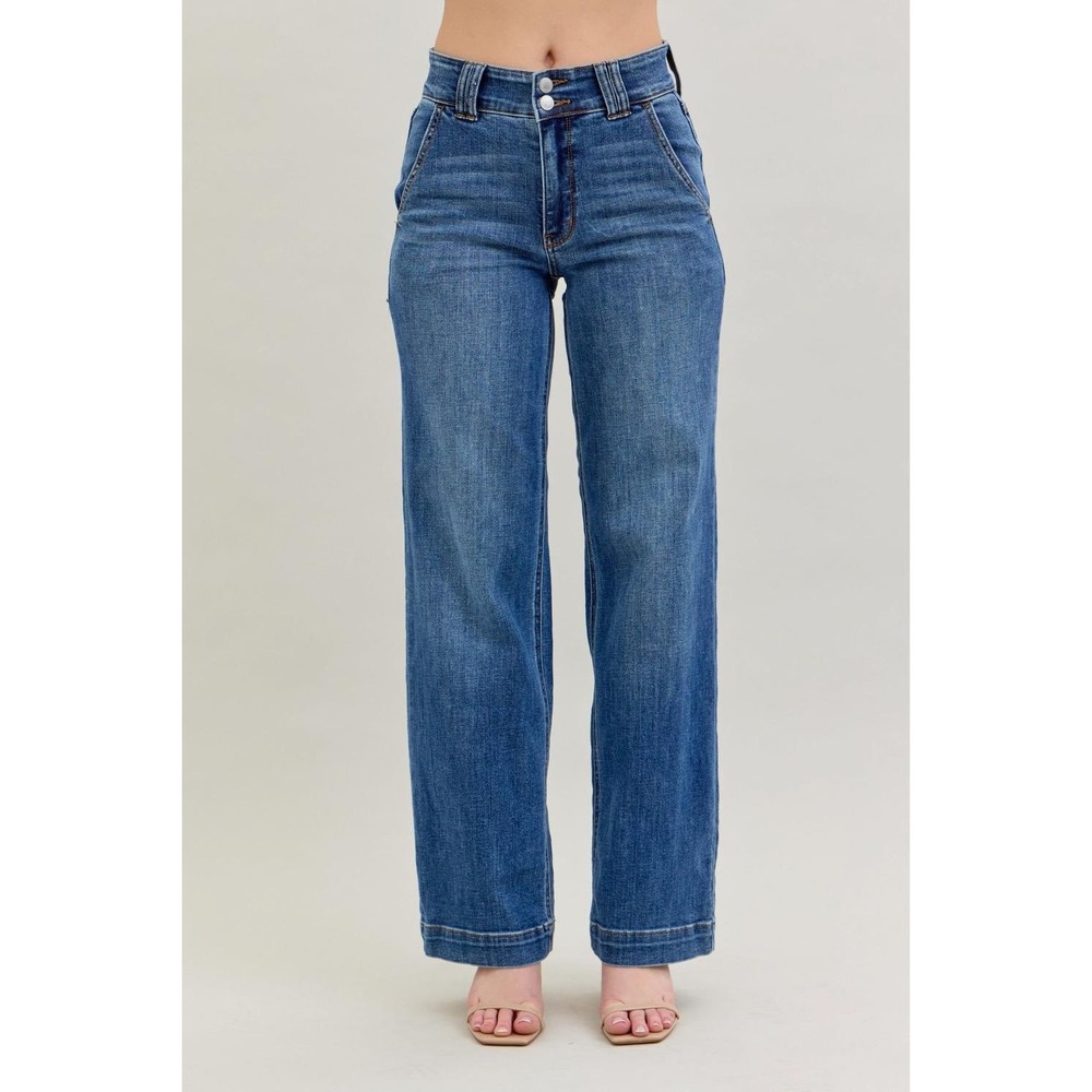 Judy Blue Wide Leg High Rise Medium Wash Jeans JB82558MD-SF Size 15/32
